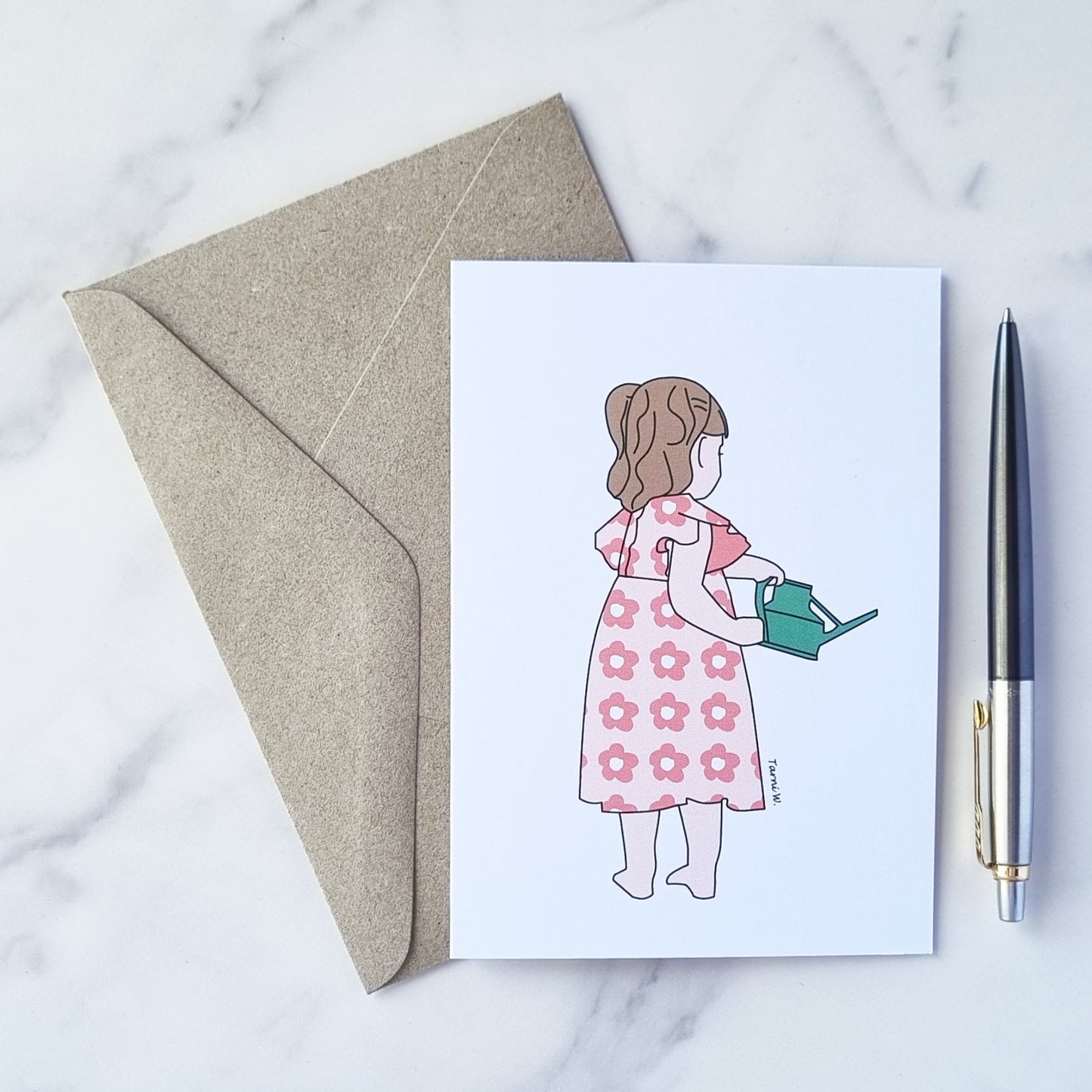 Little Girl Watering Card