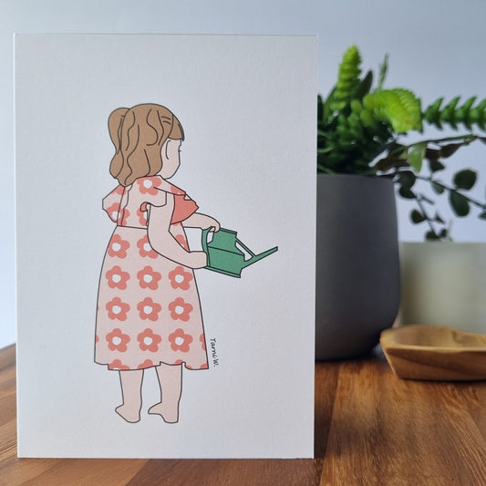 Little Girl Watering Card